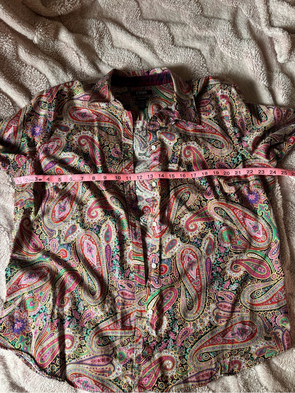 100% Cotton Chaps Pink Multicolor Paisley Button-Down Shirt- 1X - Picture 5 of 8